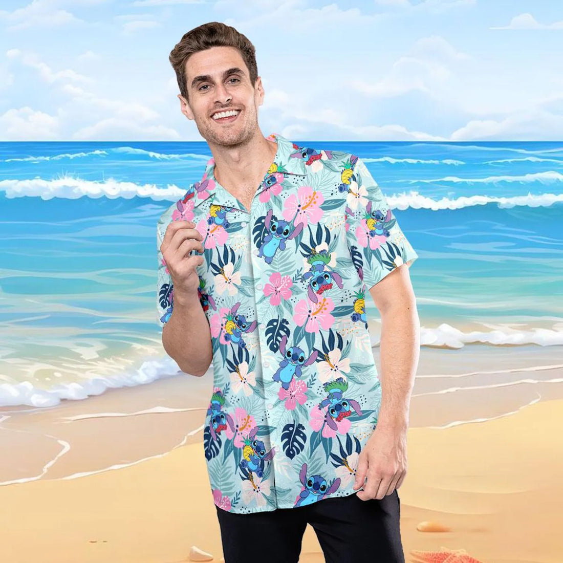 Men’s Hawaiian Beach Shirt – Tropical Floral Short Sleeve Button Up