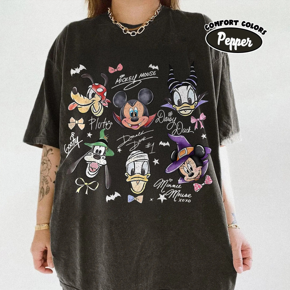Women’s Vintage Cartoon Friends Graphic T-Shirt – Relaxed Fit, Moss Green