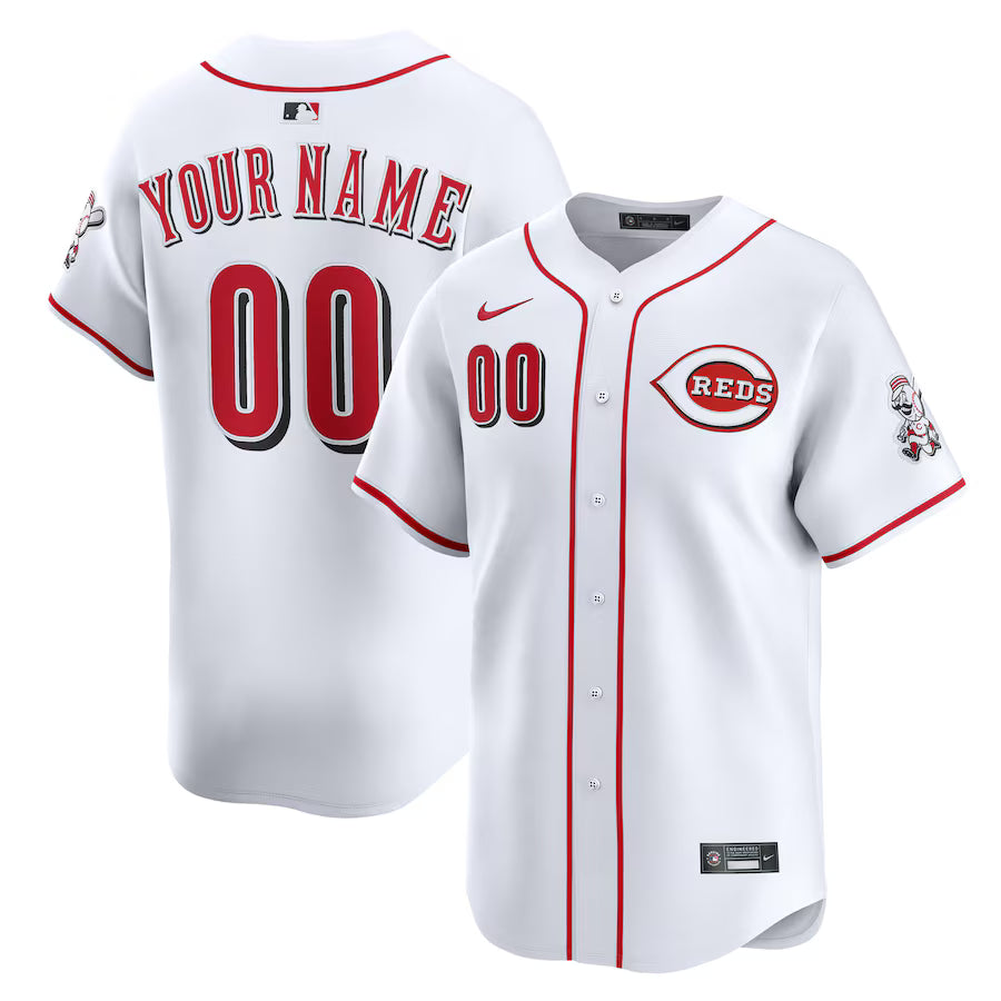 Custom White Baseball Jersey – Personalized Name & Number – Reds Team Fan Gift